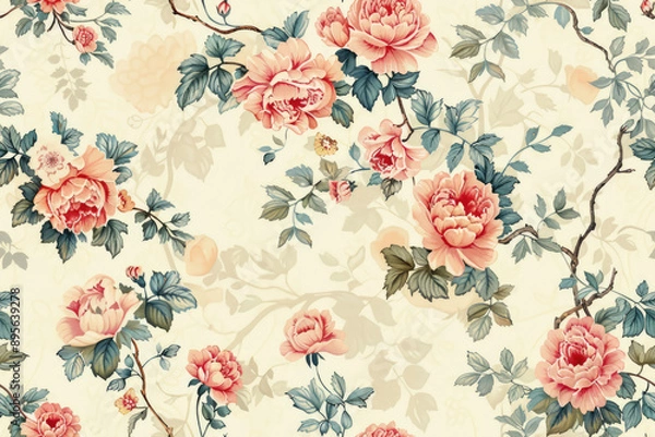 Fototapeta Chinese style fine brushwork small floral patterns