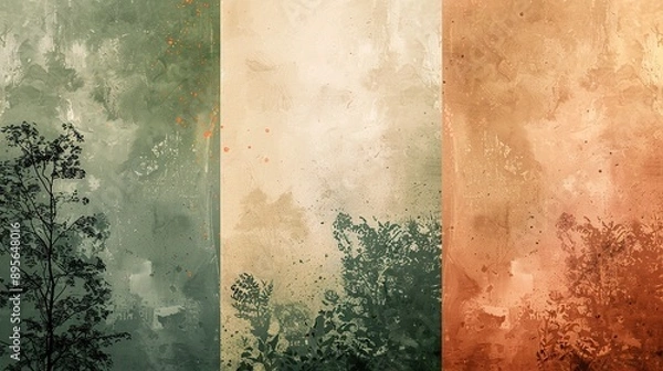 Fototapeta Abstract Triptych of Nature-Inspired Textured Panels with Trees