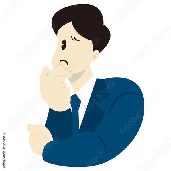 Obraz 顎に手を当てて考え込むビジネスパーソンの男性　おしゃれなベクターイラスト