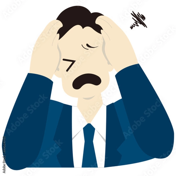 Obraz 頭を抱えて悩むビジネスパーソンの男性　おしゃれなベクターイラスト