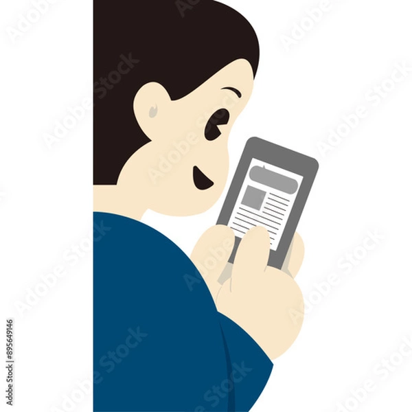 Obraz 笑顔でスマートフォンを操作する後ろ姿の男性　おしゃれなベクターイラスト