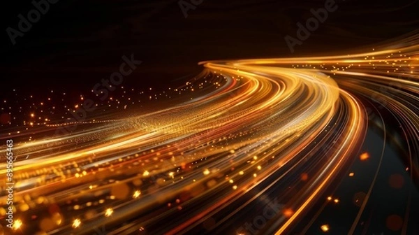 Fototapeta A captivating scene of golden light trails swirling and arching in the darkness The dynamic curves and lines