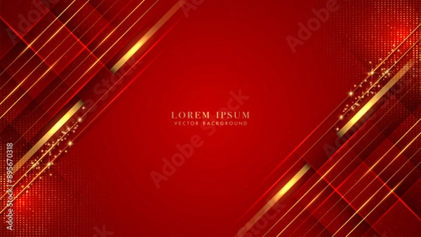 Obraz Red luxury background with golden diagonal stripes, glitter light, and shiny dot effects