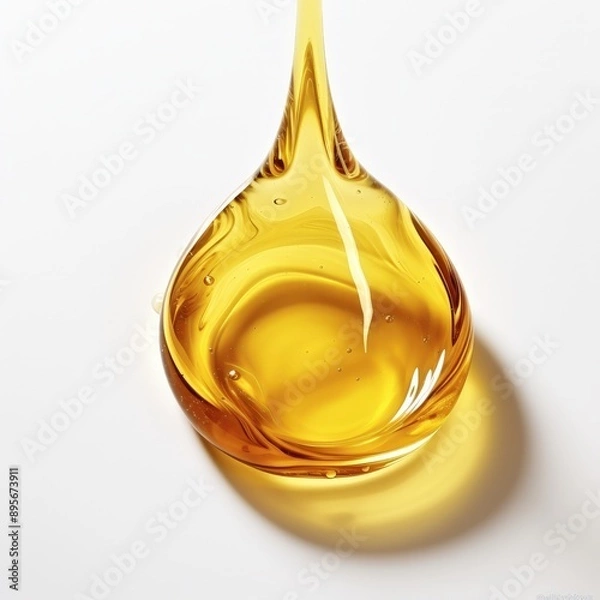 Fototapeta Golden Honey Droplet, Honey drop on white background, A drop of oil  on white 