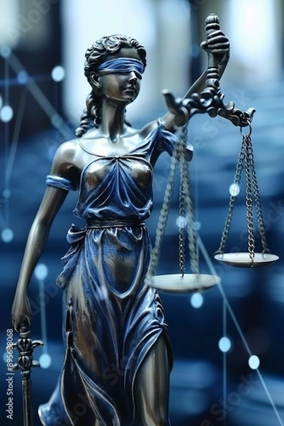 Fototapeta Ethical ai in legal framework  neural network on scales of justice for ethical decision making