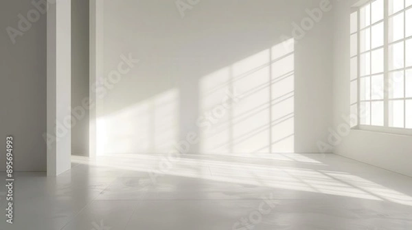 Fototapeta minimalist empty room flooded with soft diffused light creating an atmosphere of serenity and potential clean lines and subtle shadows emphasizing space