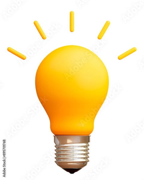Fototapeta Yellow light bulb 3D icon on transparent background, Idea and innovation concept, 3d illustration