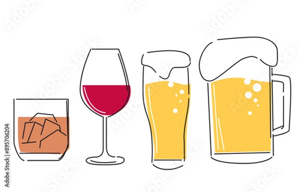 Obraz シンプルな線で描いたお酒のイラスト