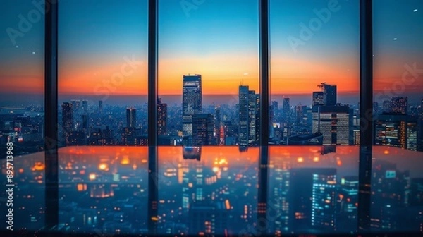 Fototapeta Cityscape at sunset - generative ai