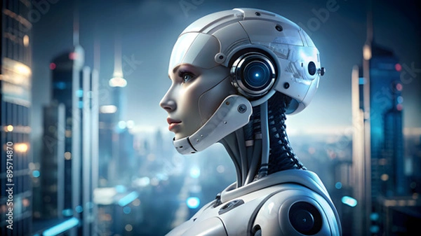 Obraz portrait profile photo robot cyborg ai chat bot girl