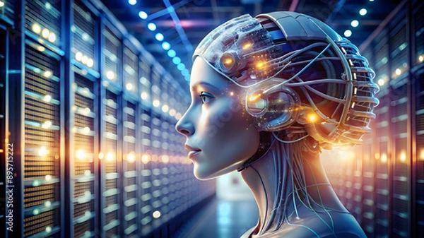 Obraz portrait profile photo robot cyborg ai chat bot girl