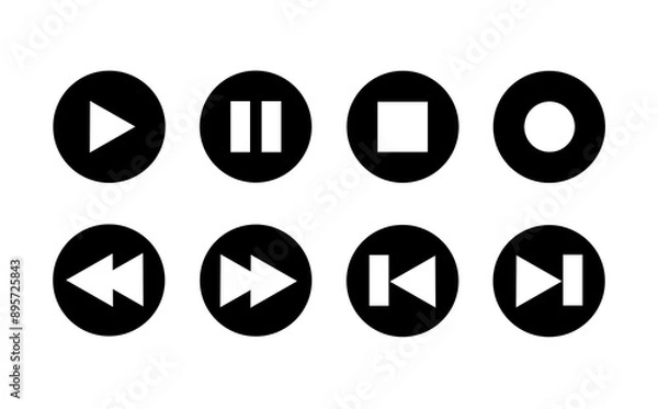 Fototapeta collection of multimedia player icons. play, pause, stop, back and next icons