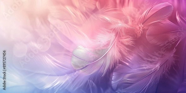 Fototapeta Abstract background with feathers and soft gradient in blurred light shades, minimalist design, calming colors.