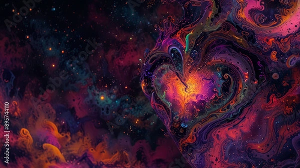 Fototapeta Graphic heart in colorful neon tones.