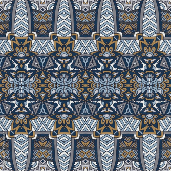 Obraz Vector seamless pattern Ethnic natural muted color print ornamental design. Bohemian style background vintage