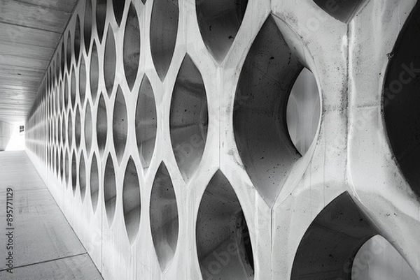 Fototapeta A photograph showcasing modern architectural design featuring a honeycomb-like structure, adding a unique geometric pattern that creates depth and visual intrigue.