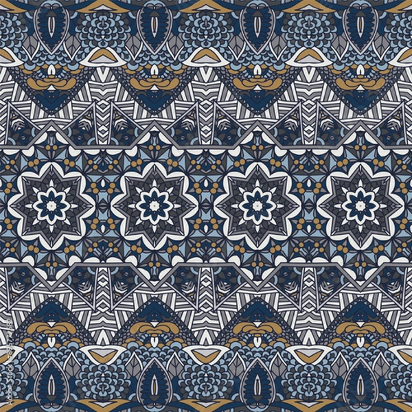 Obraz Vector seamless pattern Ethnic natural muted color print ornamental design. Bohemian style background vintage