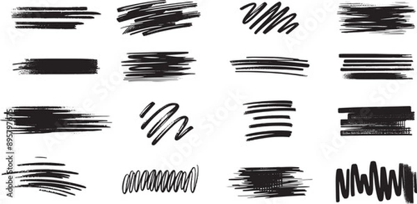 Fototapeta Black Marker Silhouette Pack with Various Brush Strokes