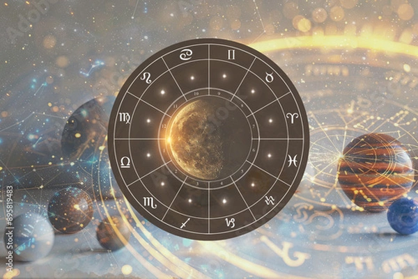 Obraz astrology and zodiac signs, cosmic background with planets