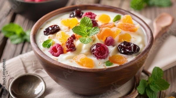 Fototapeta Yogurt with dried fruit