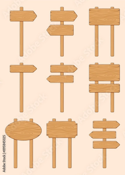 Obraz Set Simple Blank Wood Texture Sign Vector Design Element Collection.