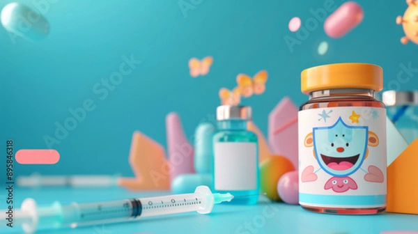 Obraz Cheerful Medical Vial and Syringe with Happy Faces