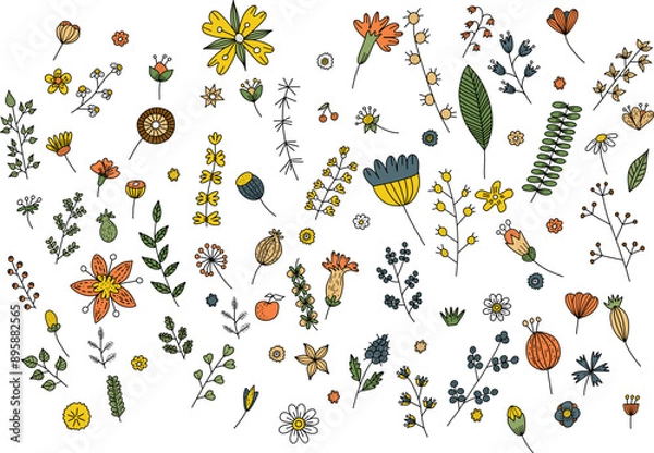 Obraz Bright stylized flowers and plants set