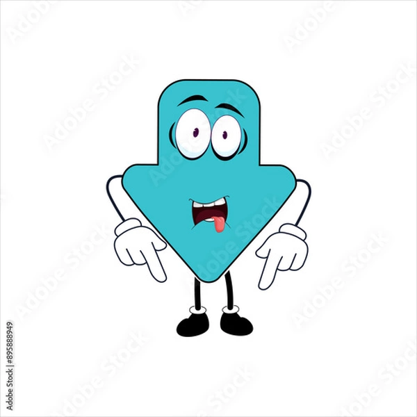 Obraz Vector character with a blue arrow pointing downward, using a finger for indication