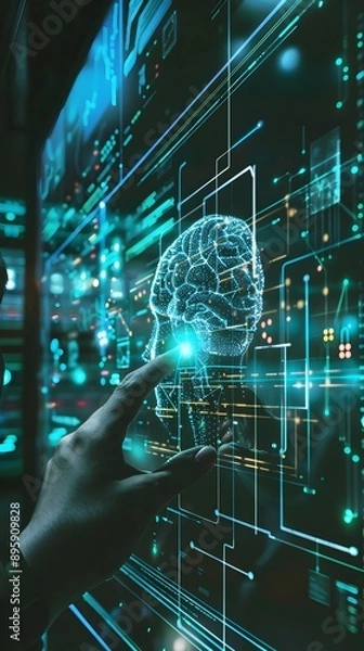 Obraz Futuristic visualization of quantum algorithms and digital technologies demonstrating their potential to enhance and improve healthcare and medical research 