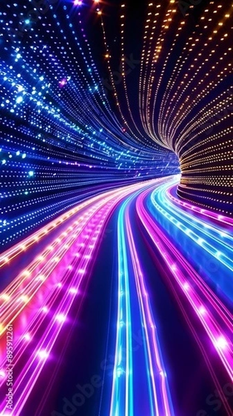 Fototapeta Luminous and futuristic digital art depicting a quantum leap through time and space with vibrant colorful lights and a sense of motion energy and technical research 