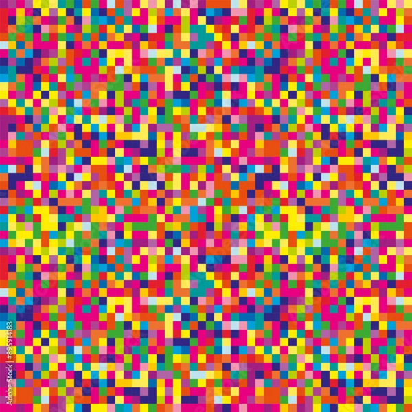 Fototapeta Colorful rainbow pixel mosaic colorful seamless pattern. Abstract geometric background. Tiled mosaic bright grid
