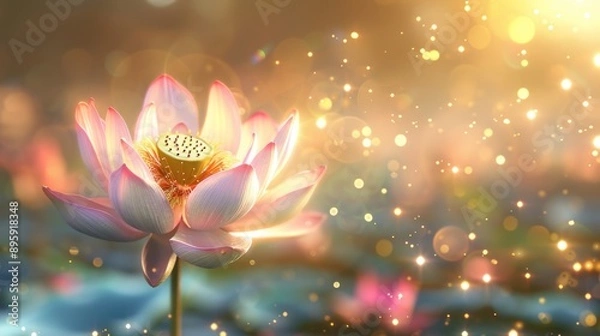 Fototapeta Lotus flower in bloom, delicate details, soft focus, realistic illustration