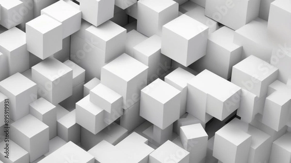 Fototapeta Abstract Array: Random Shifted White Cubes with Space for Your Message