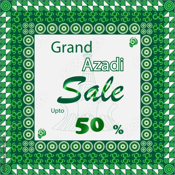 Fototapeta grand azadi sale, 50 % off, geometric border with flag colors, abstract design and art, vector file