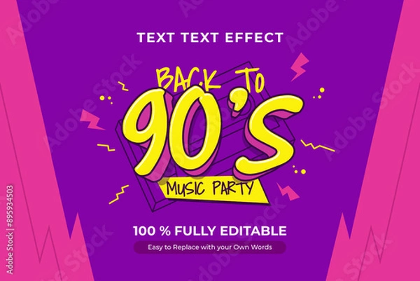 Obraz A colorful and vibrant design for a 90's music party, with a retro cassette tape and text effect.