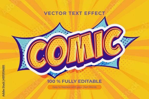 Obraz A bright and bold comic text effect design template with a yellow background, retro and playful style design