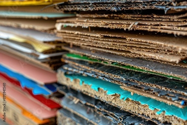Fototapeta Thick multicolored cardboard made from recycled pulp or pressed sawdust for construction, interior wall and insulation