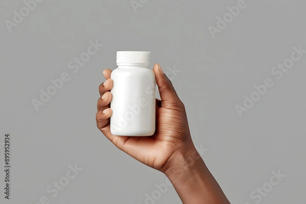 Obraz Elegant hand holding plain white medicine bottle