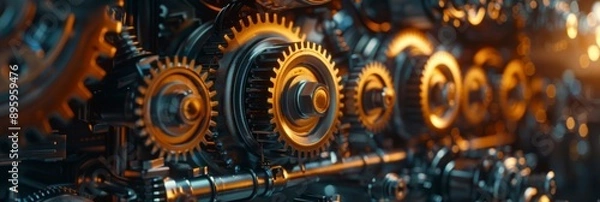 Fototapeta Car repair banner with gears and engine icons
