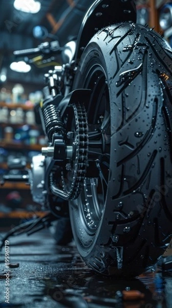 Obraz Motorcycle tire and tools on a banner design