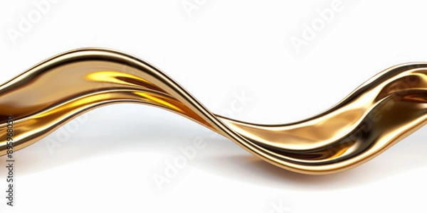 Fototapeta A golden curved wave flowing against a white background presents a sleek and fluid design.