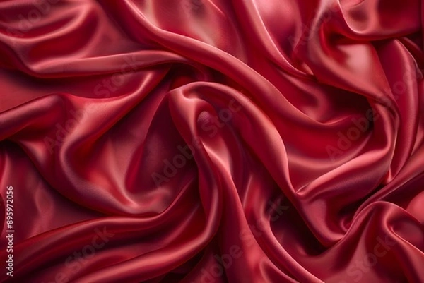 Fototapeta Luxurious Red Satin Fabric with Elegant Drapes and Soft Texture
