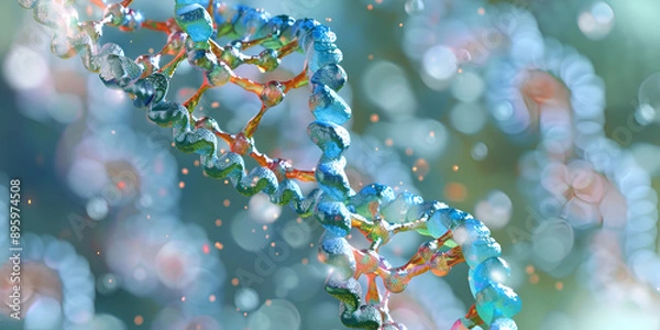 Fototapeta Futuristic Genetic Science: Digital Representation of DNA Structure, Cutting-Edge Biotechnology: 3D Visualization of DNA Helix"