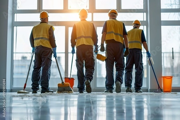 Obraz Four Janitors Cleaning Up
