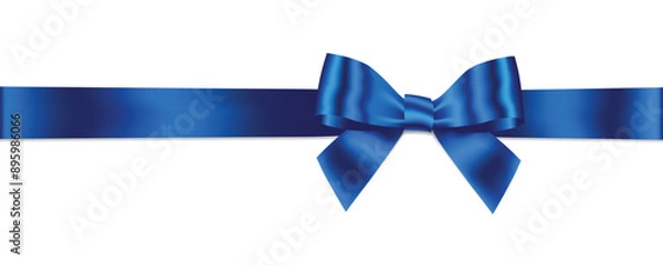 Fototapeta Blue Bow and Ribbon Horizontal Realistic shiny satin with shadow horizontal ribbon for decorate your wedding invitation card ,father's day card ,greeting or gift boxes vector EPS10 isolate on white