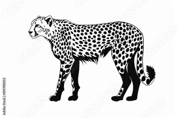 Fototapeta Black and white flat vector art of a cheetah, svg style, isolated on white background, simple vector art design 