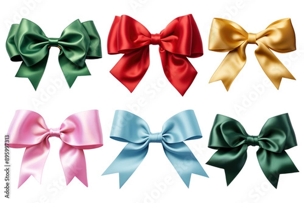 Fototapeta PNG colorful ribbon bow element set, transparent background
