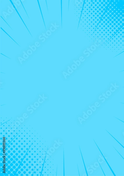 Obraz ハーフトーンのサンバーストの背景イラスト素材　集中線　青　blue halftone sunburst background