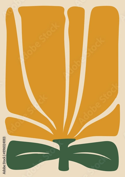 Fototapeta Retro vector groovy wall art poster design. Flower and botanicals poster