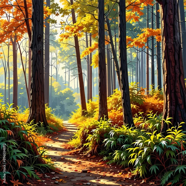 Fototapeta 오후의 숲속의 전경